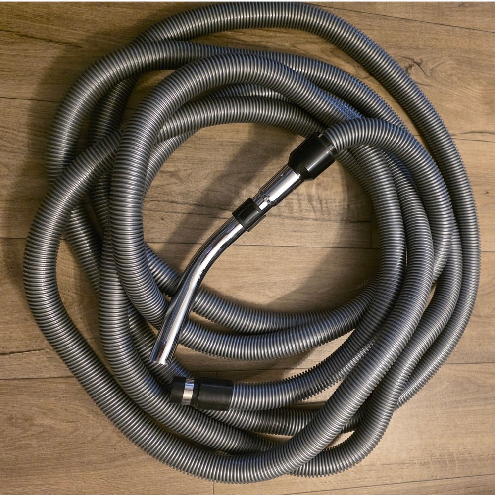 Cen-Tec Universal Central Vac Hose Gray Crushproof with Chrome Curved Wand OS